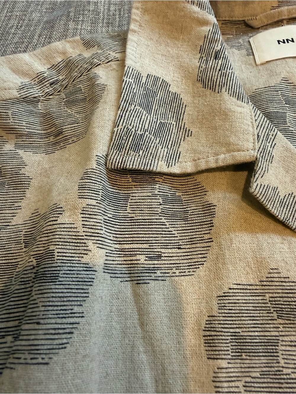 NN07 Ole Printed Linen Shirt in Oatmeal